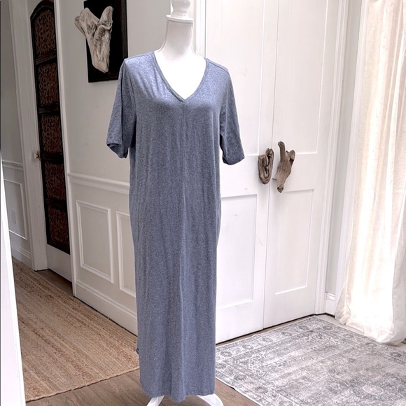 J.Jill Women’s Blue Heathered Cotton Blend Maxi Dress 1X Relaxed Fit Summer Fall - Picture 2 of 10